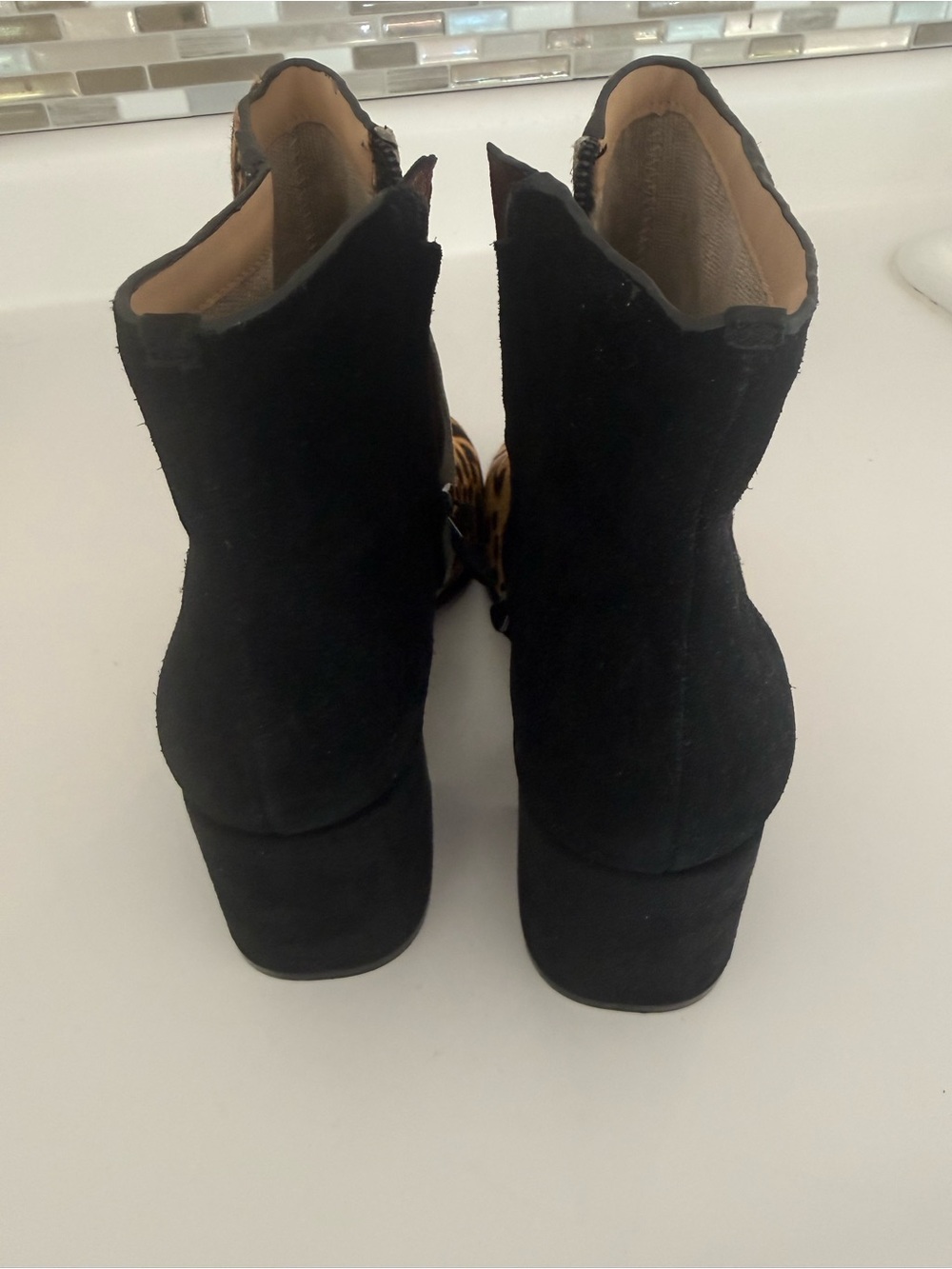 Naked Feet Leopard Print and Black Block Heel Ankle Boots - Picture 2 of 5